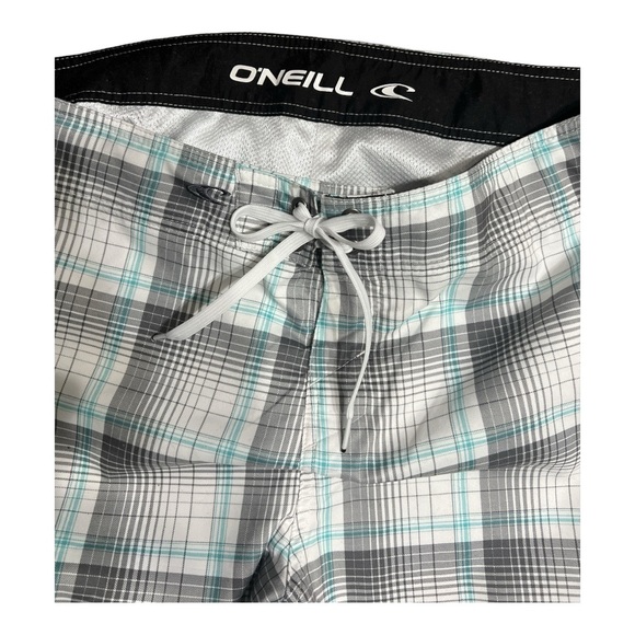 O'Neill Board Shorts Mens size 36 Surf Swim Trunk Cargo Pocket Beach White Plaid - Picture 3 of 6